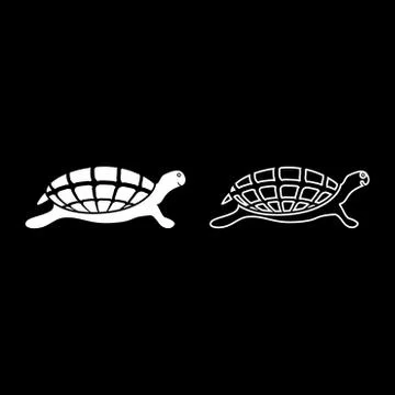 Turtle tortoise icon set white color illustration flat style simple image Stock Illustration