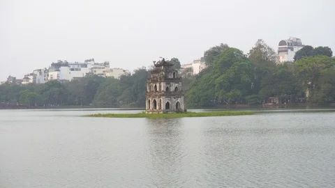 The Turtle Tower in middle of the Hoan Kiem Lake Stock Footage 108198123