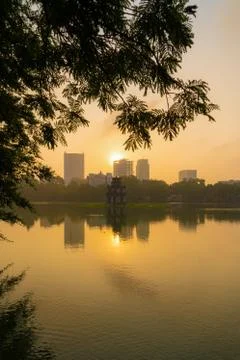 Turtle tower with modern skyscraper buildings and reflection in the middle of Foto stock