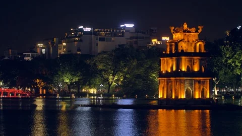Turtle Tower by night, Hanoi, Vietnam	 Stock-Footage 123734085