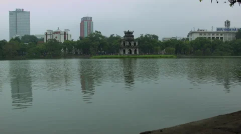 Turtle Tower Pagoda in Sword Lake aka Hoan Kiem Lake in Hanoi Vietnam Stock Footage 48249125
