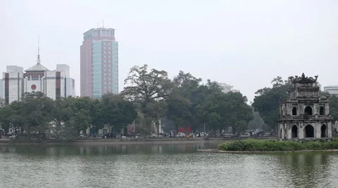 Turtle Tower ( Thap Rua ), Tortoise in Sword Lake (Hoan Kiem), Hanoi, Vietnam Stock Footage 2629394