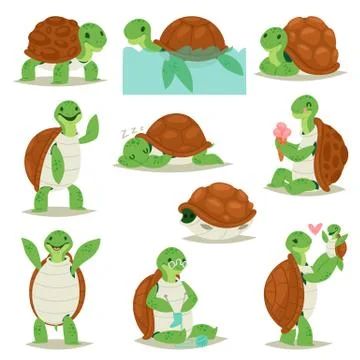 Turtle vector cartoon seaturtle character swimming in sea and sleeping tortoise Stock Illustration