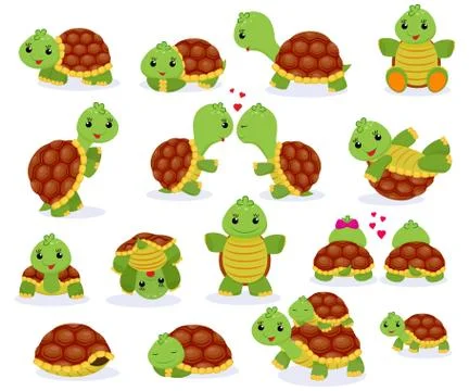 Turtle vector cartoon seaturtle character swimming in sea and sleeping tortoise Stock Illustration