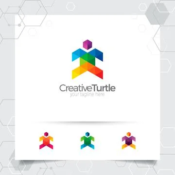 Turtle vector design illustration with colorful triangle and pixel concept. T イラスト素材