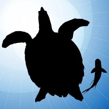 Turtle Vector Silhouettes with Fish Stock Illustration