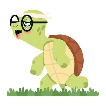 Turtle walking with glasses and headband for persistence and fitness concept Illustrazione stock