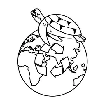 Turtle with world planet and arrows recycle イラスト素材