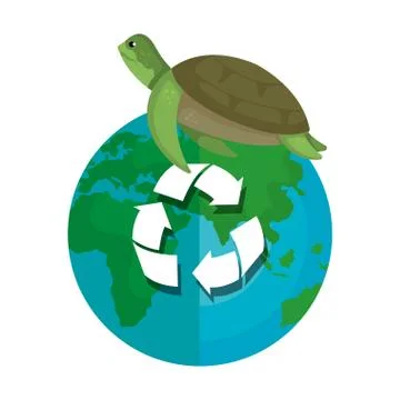 Turtle with world planet and arrows recycle Illustrazione stock