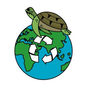 Turtle with world planet and arrows recycle Illustrazione stock