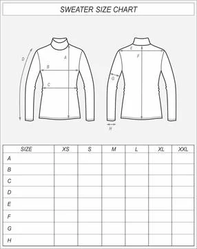 Turtleneck size chart. Rollneck front and back Stock Illustration