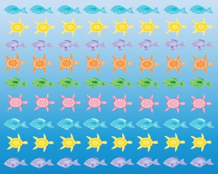 Turtles and fish Stock Illustration