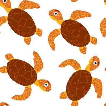 Turtles pattern on white. Underwater animals kids pattern in hand drawn style Stock Illustration