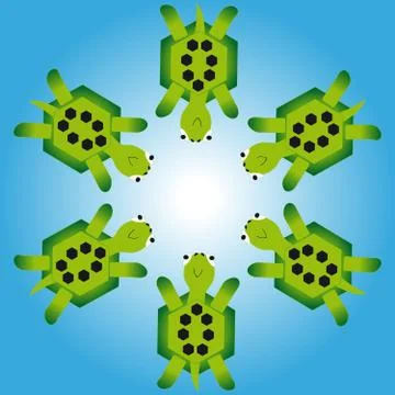 Turtles in ring on blue background Stock Illustration