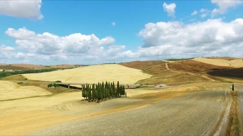 Tuscan Landscape with Bridge: Aerial View of Countryside, Crete Senesi Stock Footage 308449282