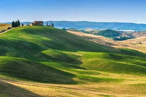 Tuscan summer on the fields in the beautiful view Stock Photos