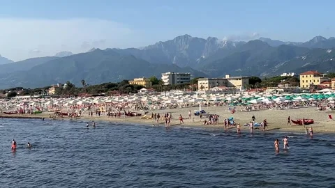 Tuscany coast panoramic view coastline with beautiful sand beaches at sunny day, Stockbeeldmateriaal 340016560