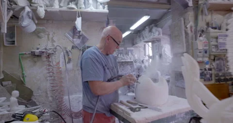 Tuscany - Master craftsman at work in his alabaster workshop Stock Footage 162121986