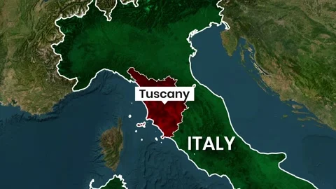Tuscany region is highlighted on satellite map of Italy in a motion video clip Видео 341657290