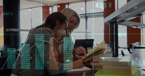 Tutor and student leaning over book in study, pointing and guiding notes, Stock Footage 329870321