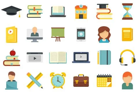 Tutor icons set flat isolated Stock Illustration