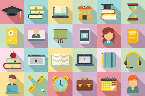 Tutor icons set, flat style イラスト素材