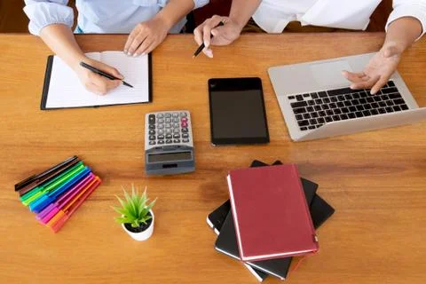 Tutor, learning, education, Group of young people learning studying lesson in Stock Photos