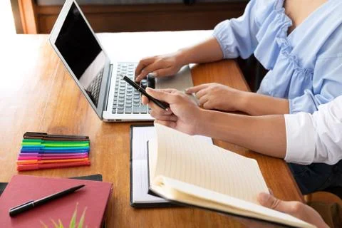 Tutor, learning, education, Group of young people learning studying lesson in Stock Photos