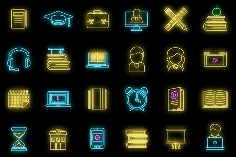 Tutor teacher icons set vector neon 스톡 일러스트