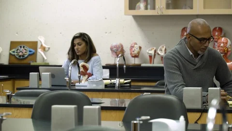 Tutor teaching students biology in science laboratory. 動画素材 88014699