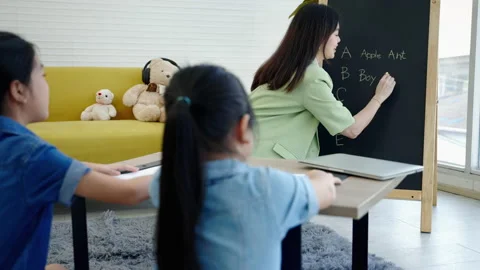Tutor is teaching students in tutorial school, Stock Footage 171627415