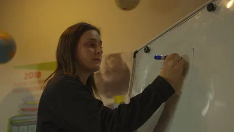 Tutor Writing a Math Problem on a Whiteboard Stock Footage 208745908