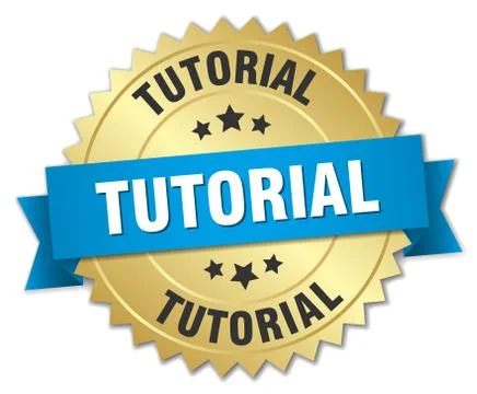 Tutorial 3d gold badge with blue ribbon Stock Illustration