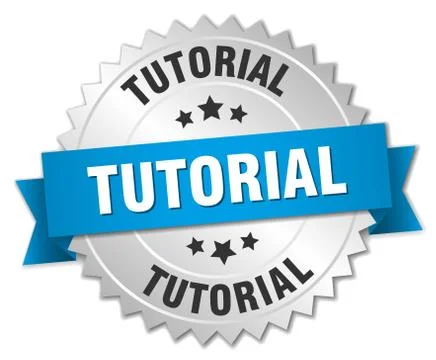 Tutorial 3d silver badge with blue ribbon Stock Illustration