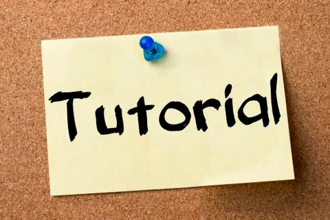 Tutorial - adhesive label pinned on bulletin board 스톡 사진