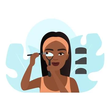 Tutorial on applying eye shadow using stencil, makeup of female model 스톡 일러스트