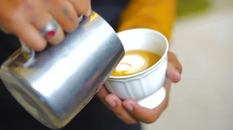 Tutorial barista making art latte Stock Footage 68172706