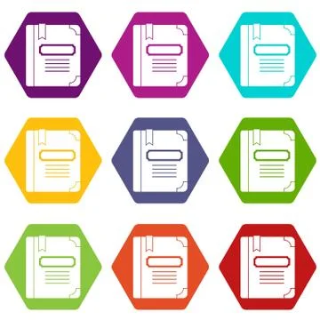 Tutorial with bookmark icon set color hexahedron Stock Illustration
