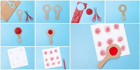 Tutorial, a cardboard magnifying glass craft for kids play, handmade loupe toy 写真素材