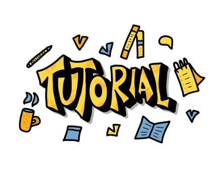 Tutorial concept. Stylized text with learning design elements isolated on whi Stock Illustration