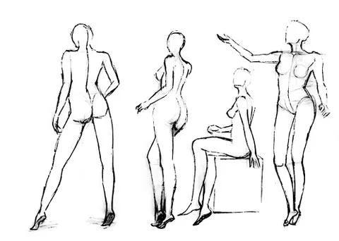 Tutorial of drawing female body. Drawing the human body, step by step lessons Stock Illustration