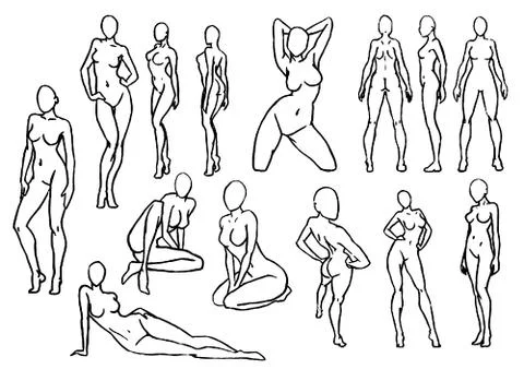 Tutorial of drawing female body. Drawing the human body, step by step lessons Stockillustratie