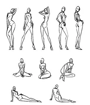 Tutorial of drawing female body. Drawing the human body, step by step lessons 库存插图