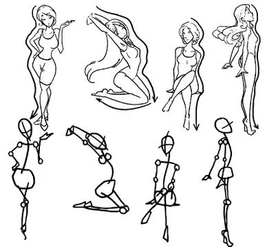 Tutorial of drawing female body. Drawing the human body, step by step lessons Stock Illustration