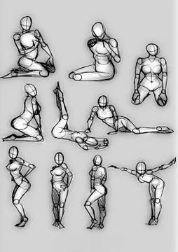 Tutorial of drawing female body. Drawing the human body, step by step lessons Stockillustratie