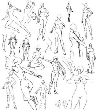 Tutorial of drawing female body. Drawing the human body, step by step lessons Stock Illustration