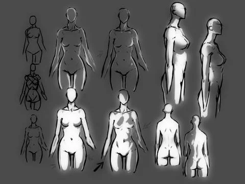 Tutorial of drawing female body. Drawing the human body, step by step lessons Stock Illustration