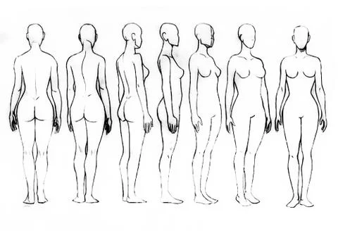 Tutorial of drawing female body. Drawing the human body, step by step lessons Stockillustratie