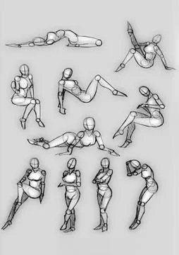 Tutorial of drawing female body. Drawing the human body, step by step lessons Ilustración de archivo