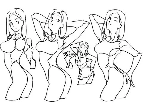 Tutorial of drawing female body. Drawing the human body, step by step lessons Ilustración de archivo